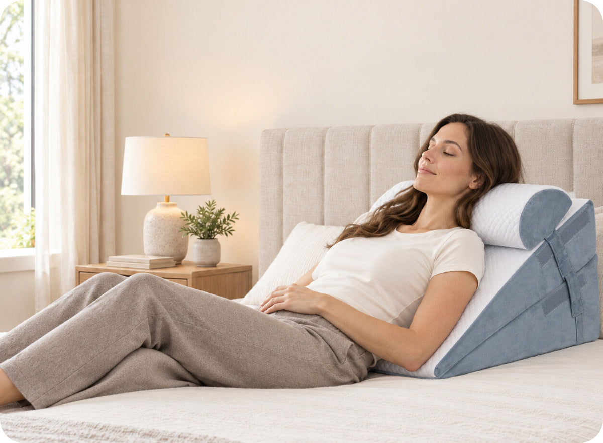 Mujer descansando recostada sobre el REFLUX ELEVATE de WOVEN